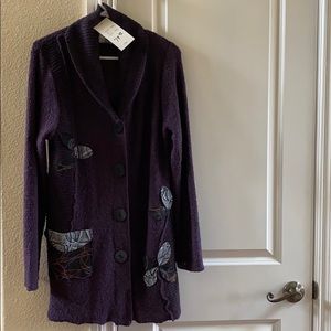 Purple Cardigan with Flower Pedal accents